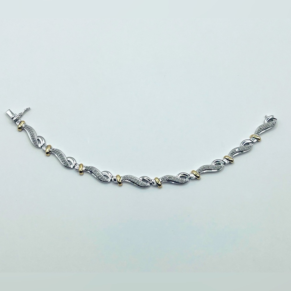 1.00 CT Natural Diamond Silver Two Tone Bracelet - Picture 4 of 6
